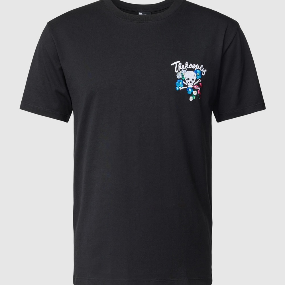 NWT! The Kooples Black Tee with Embroidered Skull and Floral Design size Medium